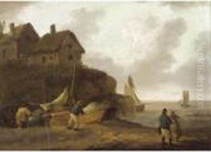 Fishermen Repairing Their Boats On The Shore by George Morland