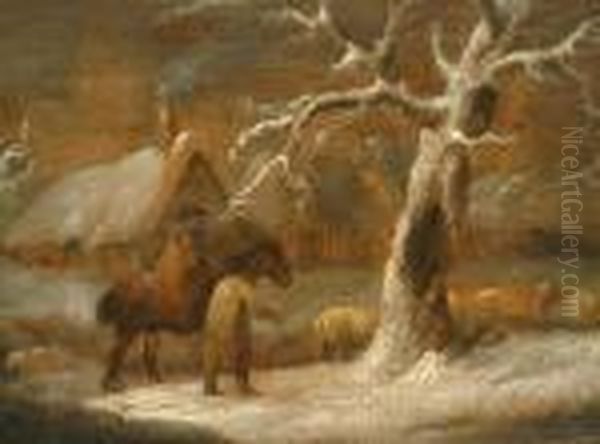 A Winter Landscape With A Figure On Horseback. - view 1