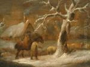 A Winter Landscape With A Figure On Horseback. by George Morland
