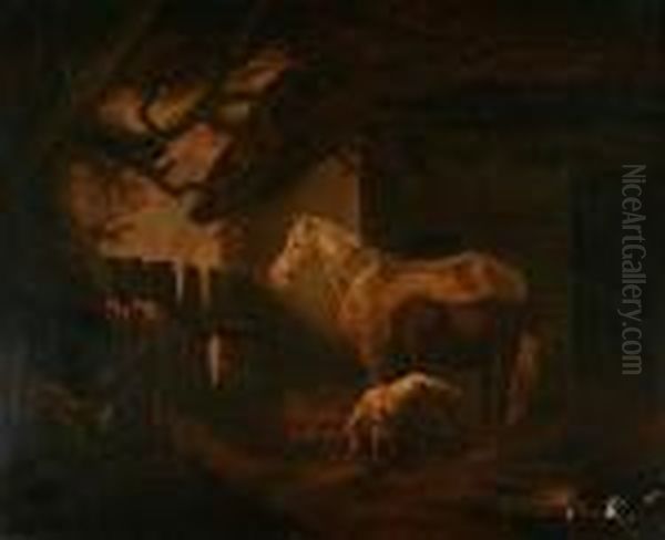 Farmyard Scene With Stable Boy And Animals. - view 1
