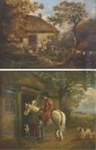 Together With Figures Before A Thatched Cottage - view 1