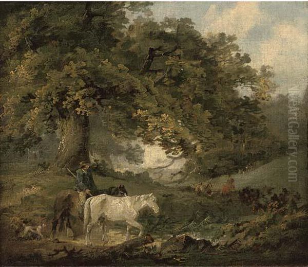 A Countryman And Horses In A Wood - view 1