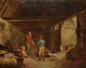 A Group Of Farm Labourers In A Barn by George Morland