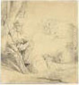 A Shepherd Sitting Under A Tree With His Sheep A Shepherd Sitting Under A Tree With His Sheep