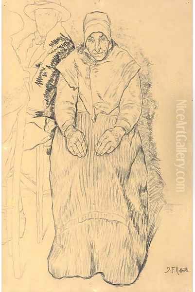 An old woman, seated, in Breton dress - view 1