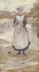 A Housemaid before a road by Jean-Francois Raffaelli