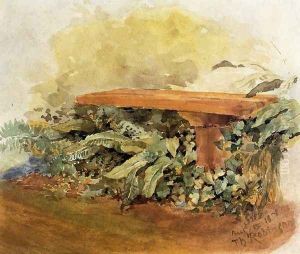Garden Bench With Ferns by Theodore Robinson