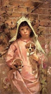 Girl with Puppies, 1881 by Theodore Robinson
