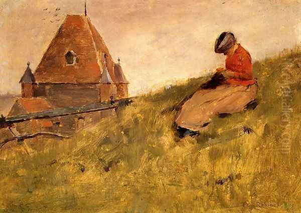On the Cliff: A Girl Sewing - view 1