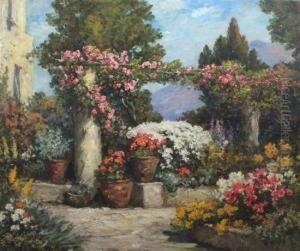 Flowers On A Terrace by Thomas E. Mostyn