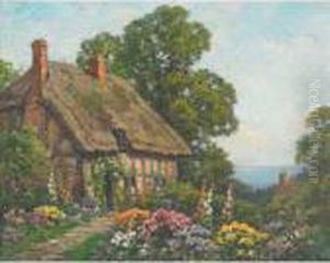 Thatched Tudor Seaside Cottage And Summer Garden by Thomas E. Mostyn