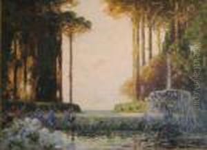 Gardens With Fountain by Thomas E. Mostyn