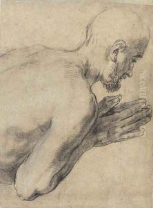 Study of a praying man, bust-length, in profile to the right