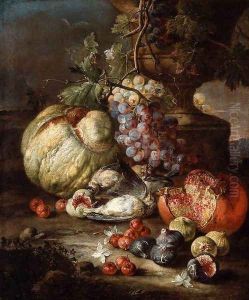 Still-Life with Fruit and Dead Birds in a Landscape by Giovanni Battista Ruoppolo