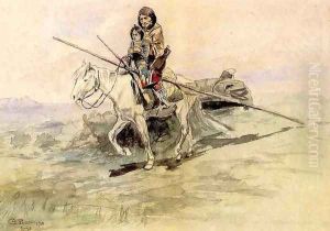 Indian on Horseback with a Child by Charles Marion Russell