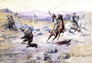 Roping a Grizzly by Charles Marion Russell