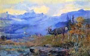 Deer Grazing by Charles Marion Russell