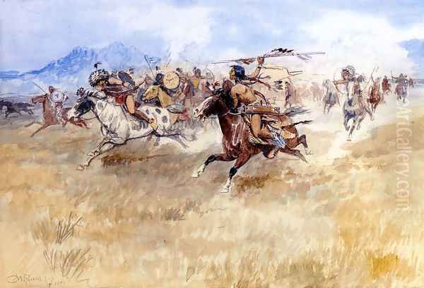 The Battle Between the Blackfeet and the Piegans by Charles Marion Russell