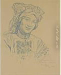 Young Woman With Folk Headdress by Alphonse Maria Mucha