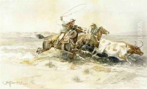 Bronk in a Cow Camp by Charles Marion Russell