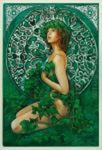 Frauenakt Mit Efeu by Alphonse Maria Mucha