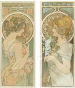 "la Primevere" Et "la Plume" by Alphonse Maria Mucha