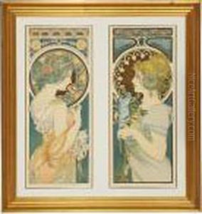 Cherry Grass And A Leaf by Alphonse Maria Mucha