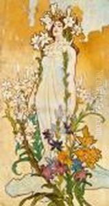 Frau Mit Lilien by Alphonse Maria Mucha