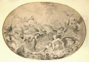 A Figural Composition - A Design Of An Interior Painting by Alphonse Maria Mucha