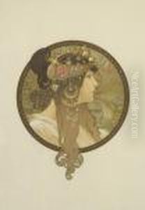 Tete Byzantine - Brunette. Ca by Alphonse Maria Mucha