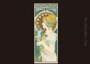 Feather Pen(reproduced Lithograph) by Alphonse Maria Mucha