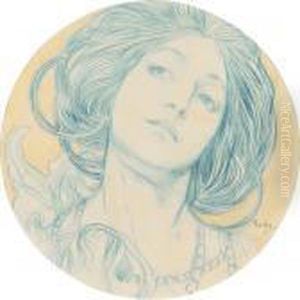 Portrait D'une Jeune Femme, Vers 1900 by Alphonse Maria Mucha