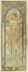 Suite De Quatre Lithographies De La Serie "les Heures Sur Jour". by Alphonse Maria Mucha