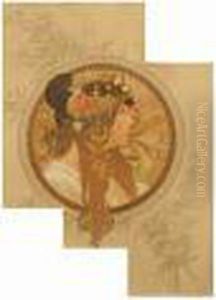 Byzantine Head Brunette And Brond (2) by Alphonse Maria Mucha
