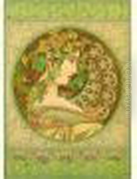 Allegorie De L'automne, 
Chromolithographie, 53 X 39,5 Cm, Belle Epreuve Coupee Au Sujet Sans 
Lettre, Quelques Legeres Taches Au Verso. - view 1