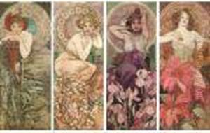 The Four Precious Stones: Emerald, Amethyst, Ruby And Topaz by Alphonse Maria Mucha
