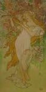 Spring (from "the Four Seasons" Set Of 4) by Alphonse Maria Mucha