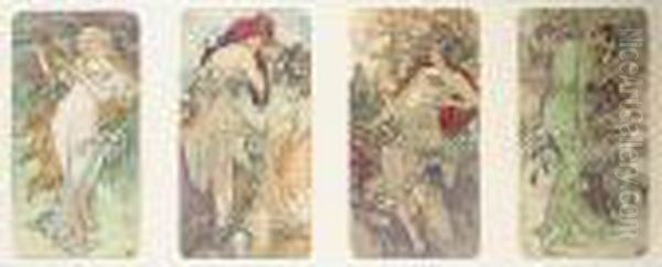 'four Seasons': A Set Of Four Colour Lithographs, Early 20th Century - view 1