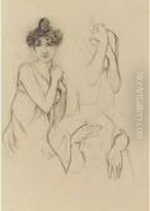 Study Of A Young Woman; Separate
Study Of Her Arms And A Study Of Her Hands Embracing A Man's Head by Alphonse Maria Mucha