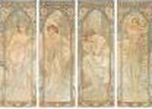 Heures Du Jour; Eveil Du Matin;
Eclat Du Jour; Reverie Du Soir; And Repos De La Nuit (academy Editions
P28-31) by Alphonse Maria Mucha
