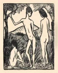 "stehender Knabe Mit Zwei Madchen" by Otto Mueller