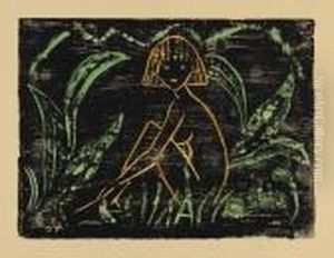 Madchen Zwischen Blattpflanzen (madchen Im Schilf) by Otto Mueller