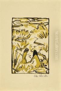 Zwei Badende Im Bach by Otto Mueller