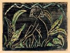 "madchen Zwischen Blattpflanzen (madchen Im Schilf)" by Otto Mueller