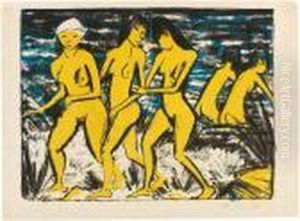 Funf Gelbe Akteam Wasser by Otto Mueller