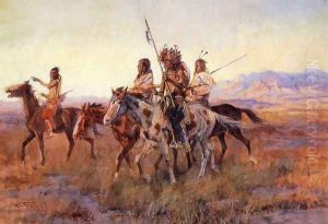 Four Mounted Indians by Charles Marion Russell