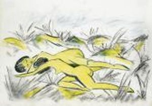 Zwei Liegende Weibliche Akte Am Ostseestrand by Otto Mueller