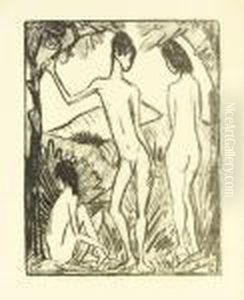 Stehender Knabe Und Madchen 2 (drei Akte) by Otto Mueller