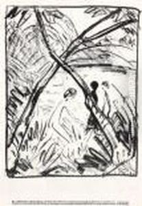 Drei Figuren Und Gekreuzte Stamme by Otto Mueller
