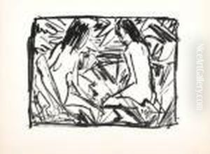 Ein Sitzendes Und Ein Kniendes Madchen Unter Blattern
(badende)